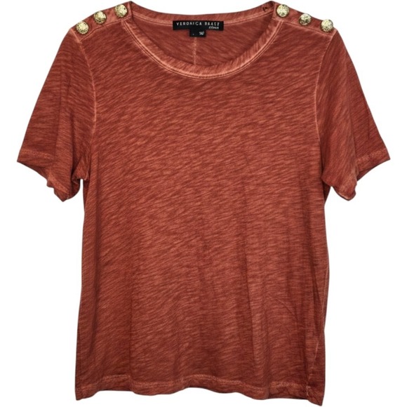 Veronica Beard Tops - Veronica Beard Jeans Rust Orange Pima Cotton Button Shoulder Slub Tee Large